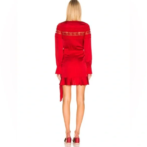 SELF-PORTRAIT Trimmed Wrap Red Dress - Picture 5 of 16